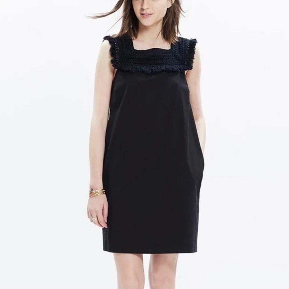 MADEWELL Sundream Crochet Fringe Black Shift Babydoll Mini Dress 8